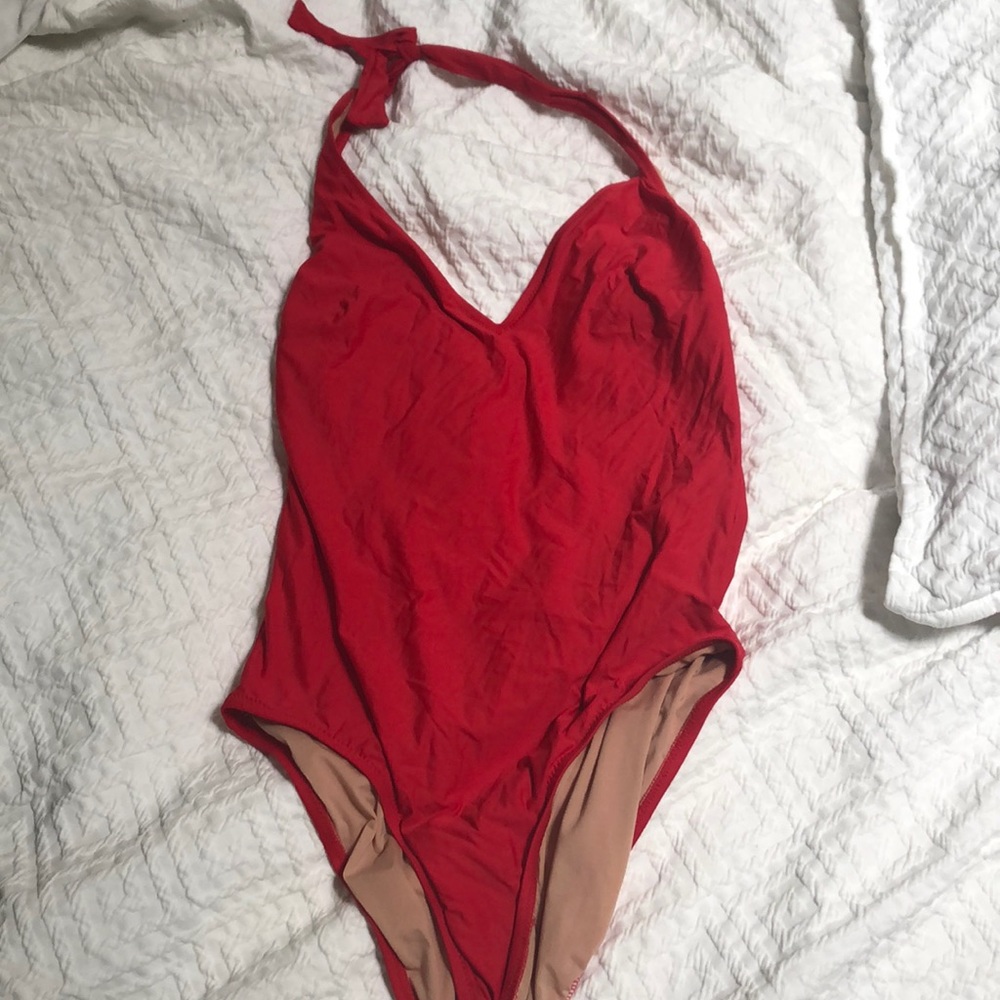 Red Deep V swimsuit 👙 ☀️